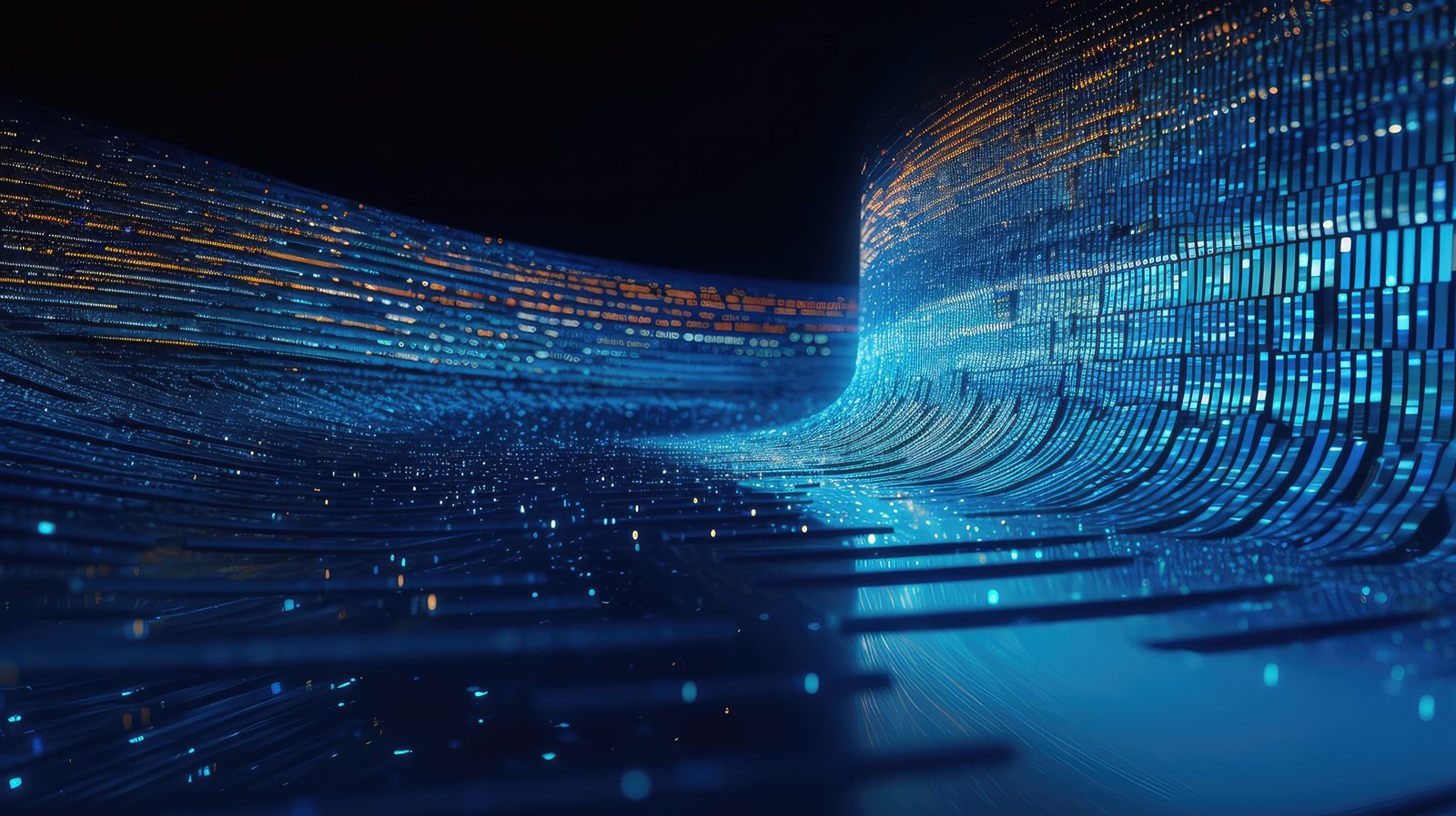 Streams of data across a dark background