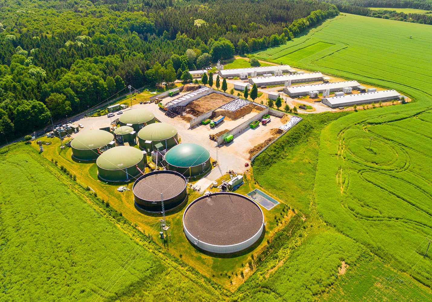 Aerial view of an anaerobic digester facility